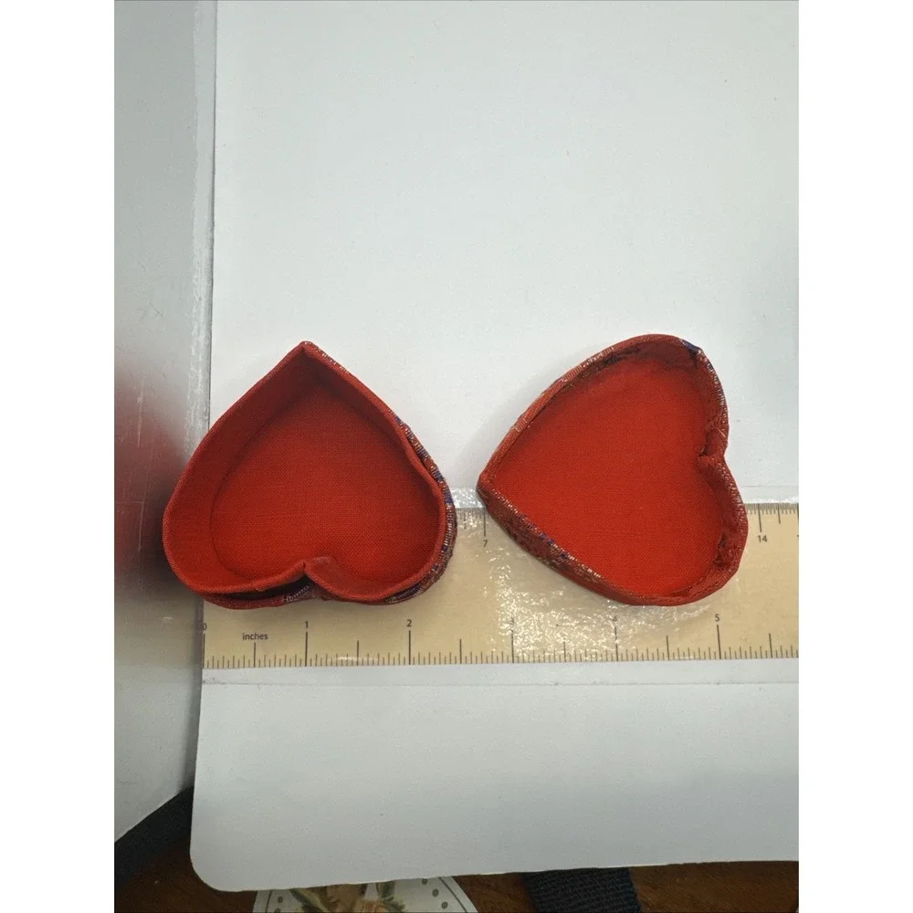 Set Of 2 Asian Ring Jewelry Box Compact Fabric Floral Portable - Heart Shaped